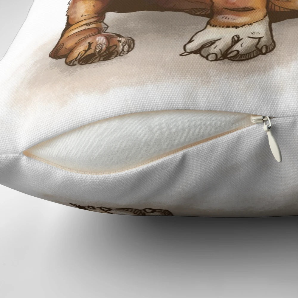 Soft, plush pillow featuring a detailed illustration of an English bulldog, perfect for dog lovers and home decor.