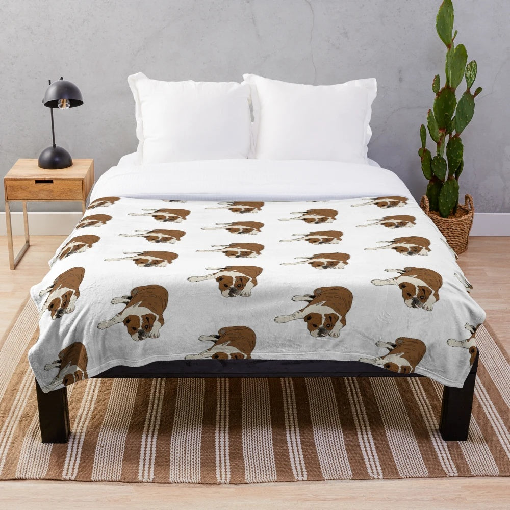 Soft and cuddly English bulldog plush blanket