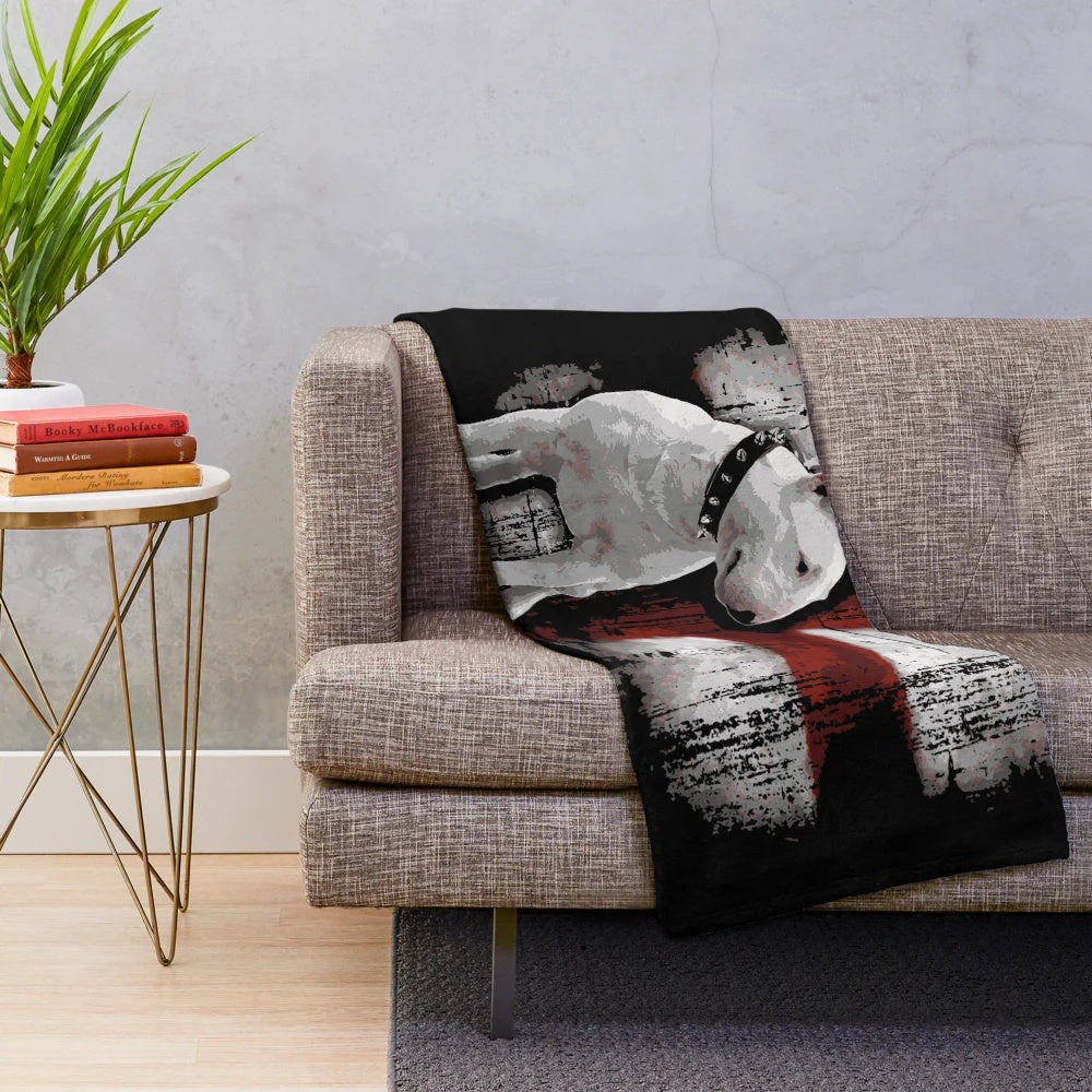 Soft and cuddly plush blanket featuring an English Bullterrier design