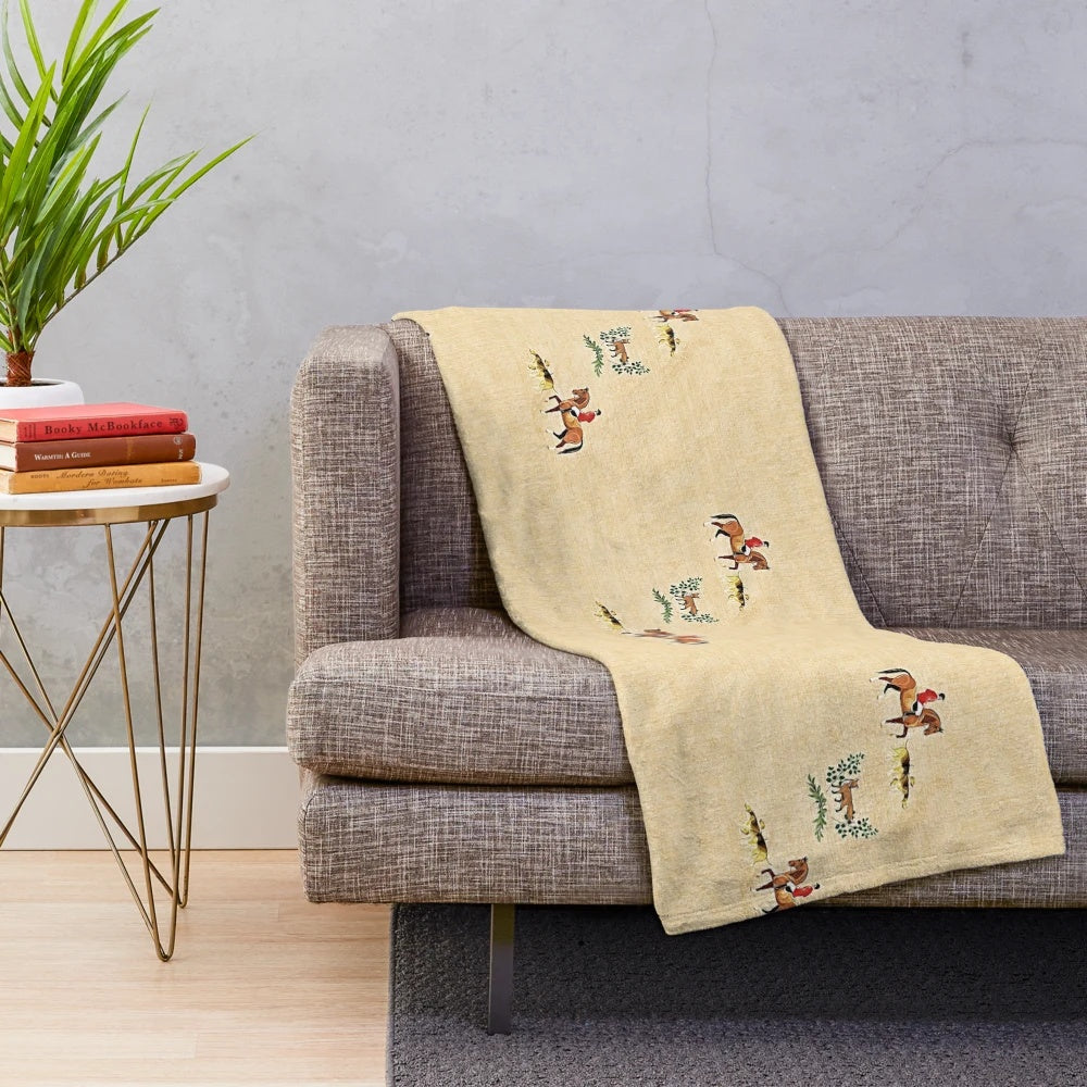 Plush blanket depicting an English foxhunt scene in the countryside