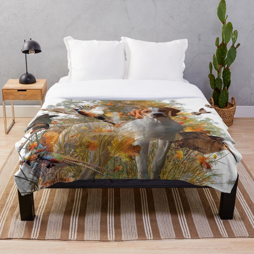 Soft plush blanket featuring an English Pointer hunting dog