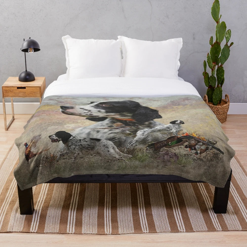 English Setter dog breed on a plush blanket