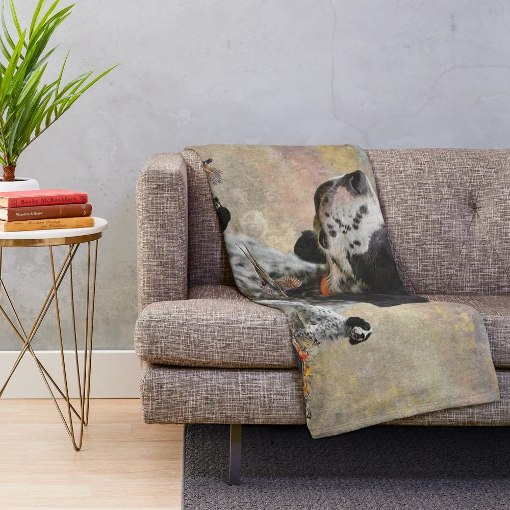 English Setter dog breed on a plush blanket