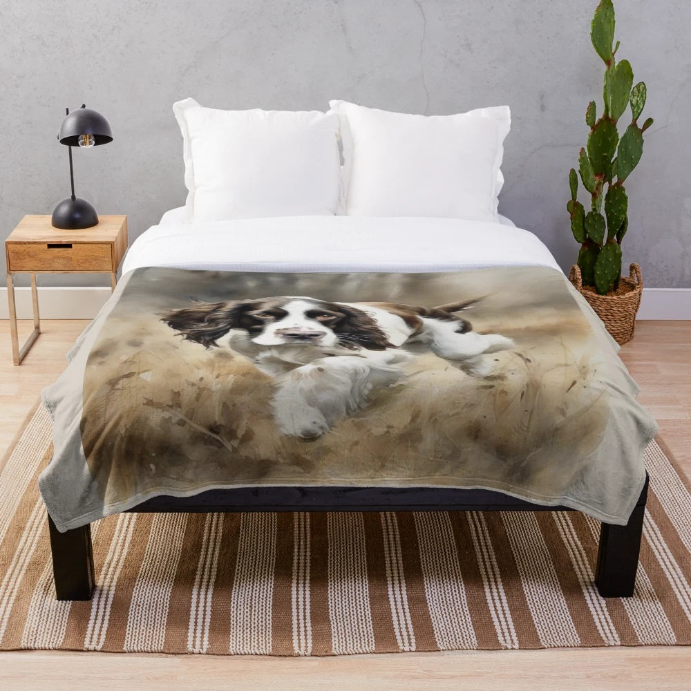 Soft and cuddly plush blanket featuring an English Springer Spaniel