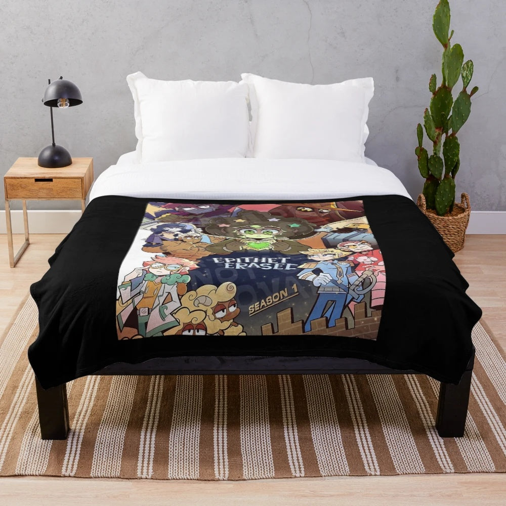 Epithet Erased inspired plush blanket with cute chibi characters