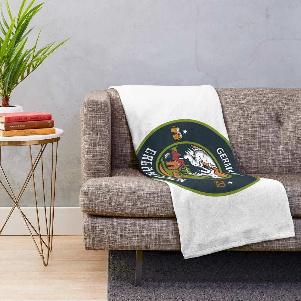 Erlangen Germany plush blanket with vintage Bavarian emblem design