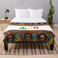 Soft and warm Ethiopian Habesha plush blanket with vibrant cultural design