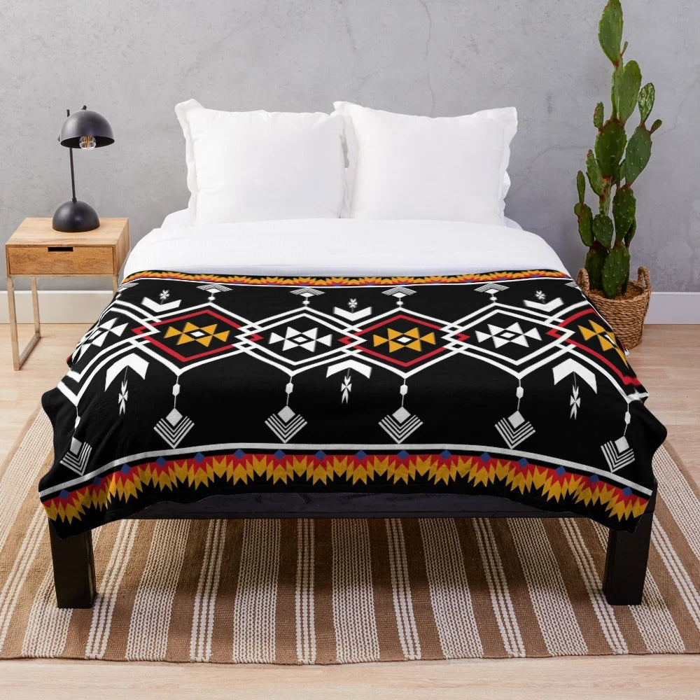 Plush blanket with ethnic Navajo-inspired seamless pattern