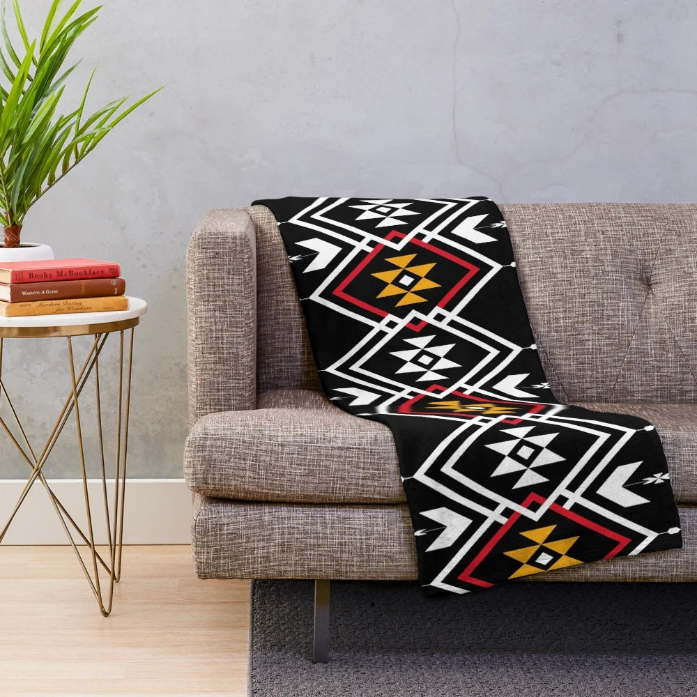 Plush blanket with ethnic Navajo-inspired seamless pattern