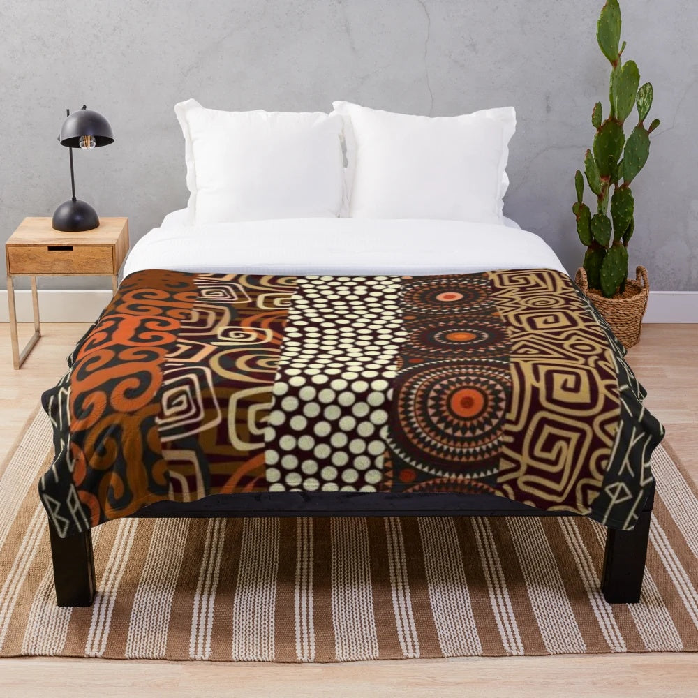 Ethnic plush blanket with African tribal geometric pattern