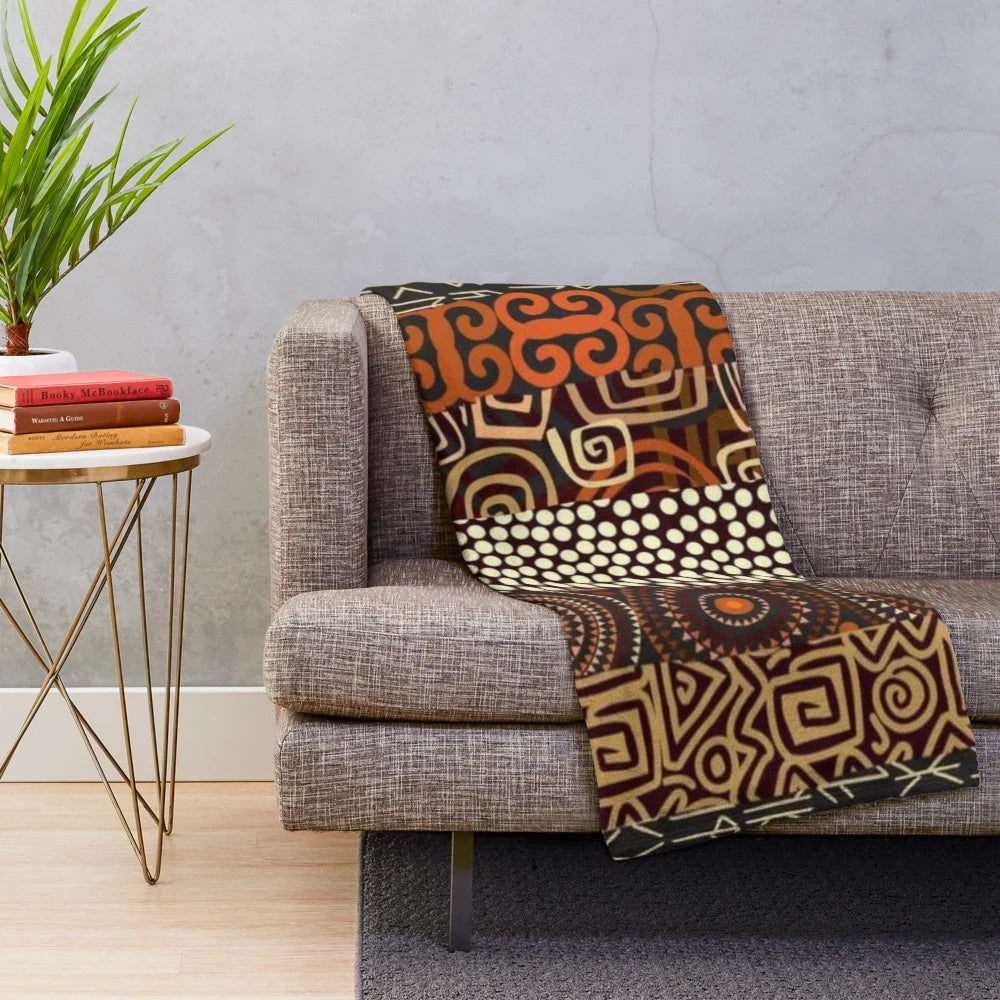 Ethnic plush blanket with African tribal geometric pattern