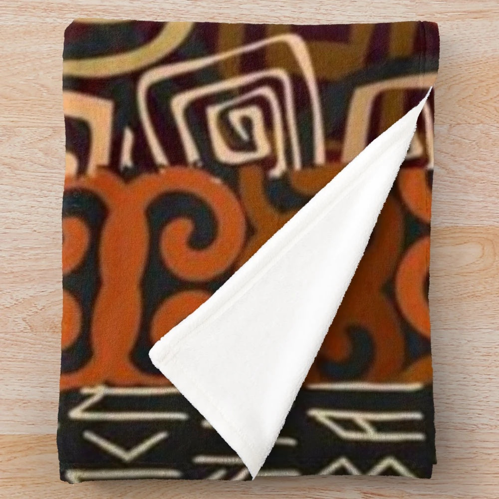Ethnic plush blanket with African tribal geometric pattern