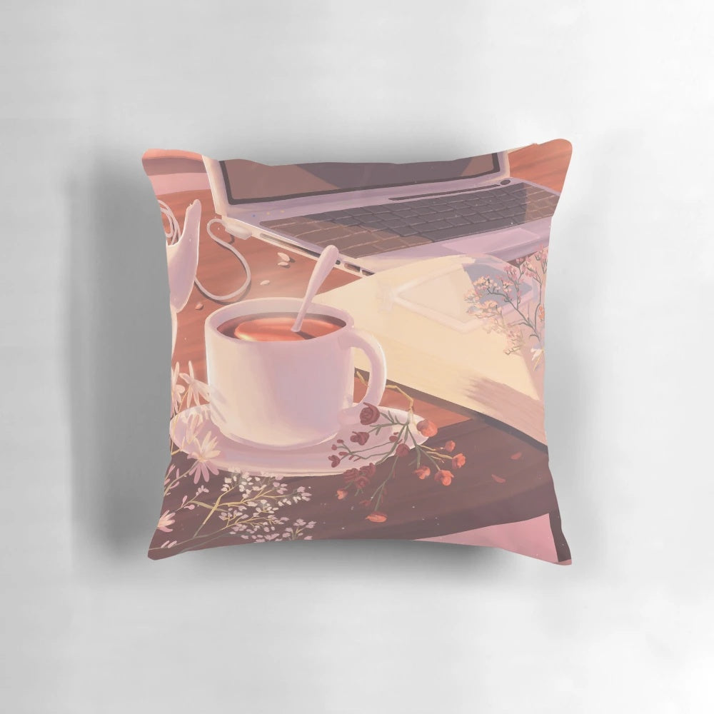 Soft, floral-patterned pillow with a warm, autumnal aesthetic, perfect for creating a cozy evening routine.