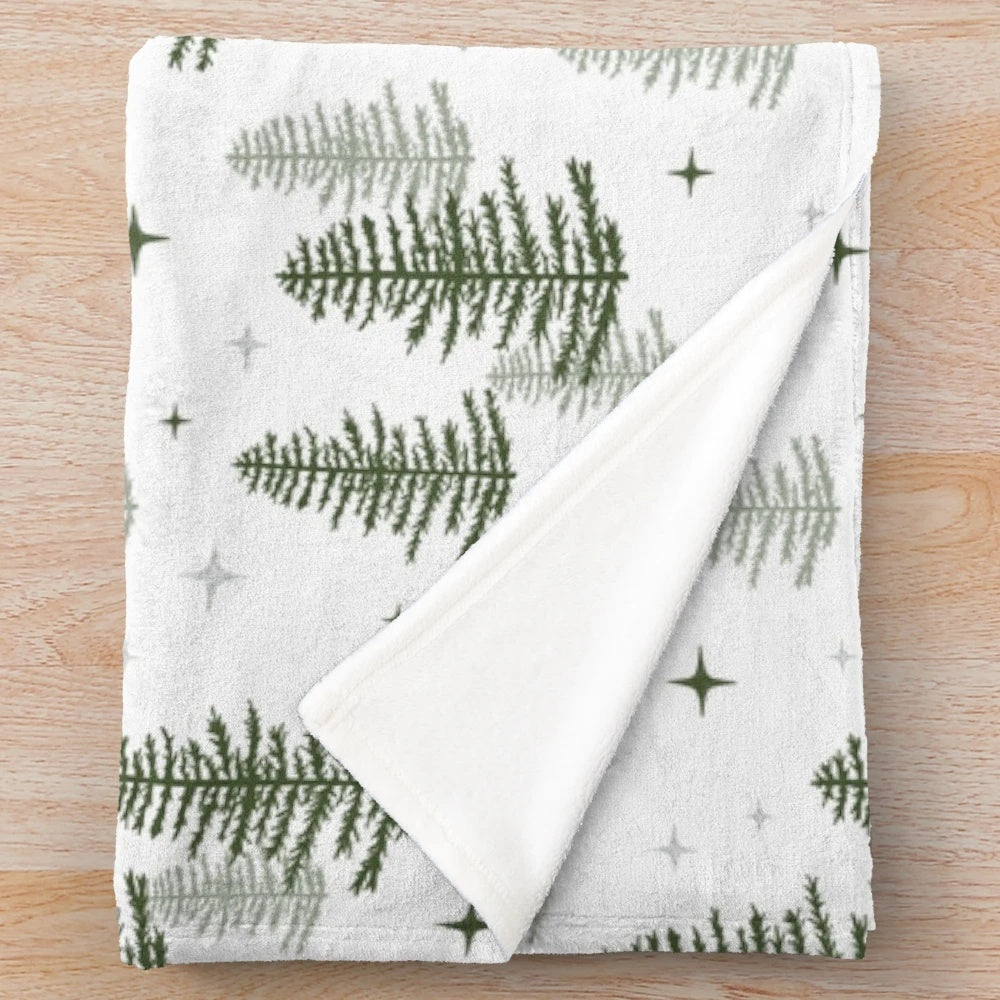 Soft and plush evergreen-patterned blanket for cozy winter nights