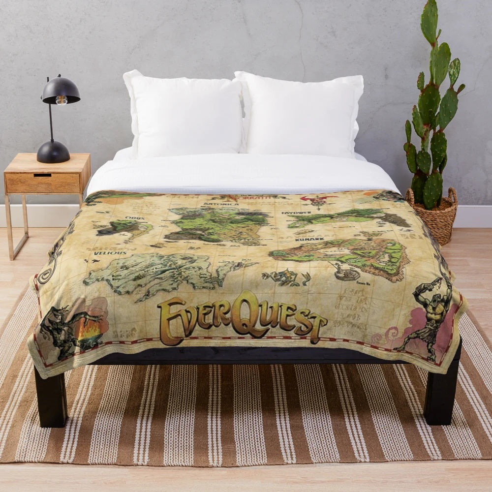Everquest-inspired plush blanket featuring the World of Norrath map