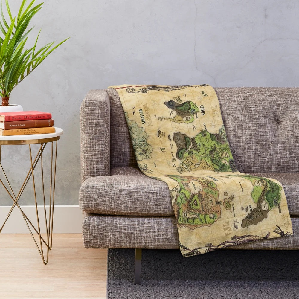 Everquest-inspired plush blanket featuring the World of Norrath map