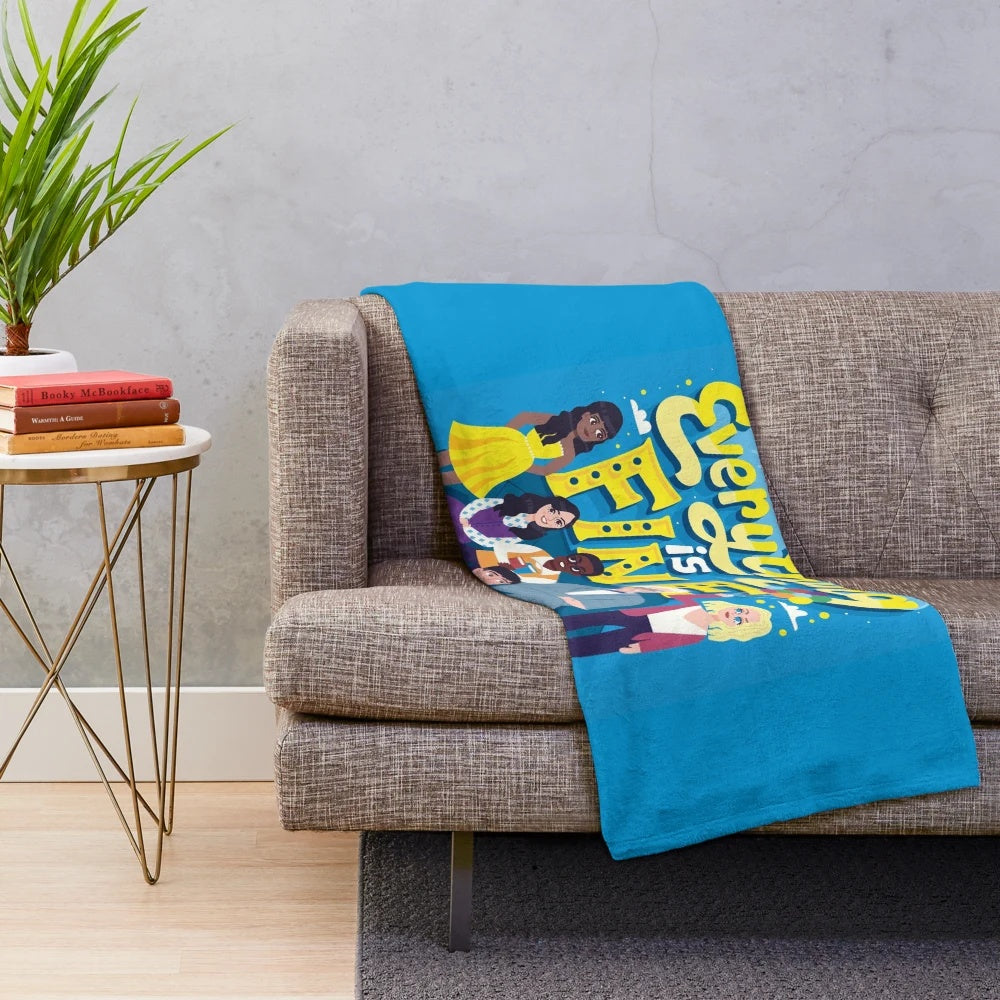 Soft and comfortable plush blanket featuring the "Everything is Fine" pop art design
