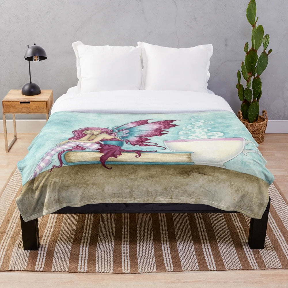 Cozy plush blanket with fairy and book design