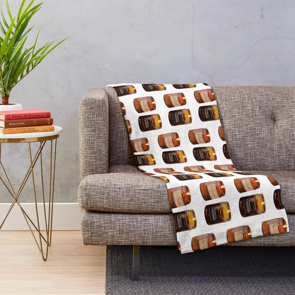 Cozy fall candles plush blanket with pumpkins, leaves, and rustic accents