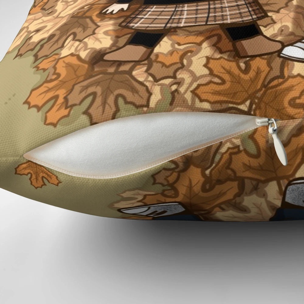 Couple snuggling on a cozy fall-themed phone home pillow