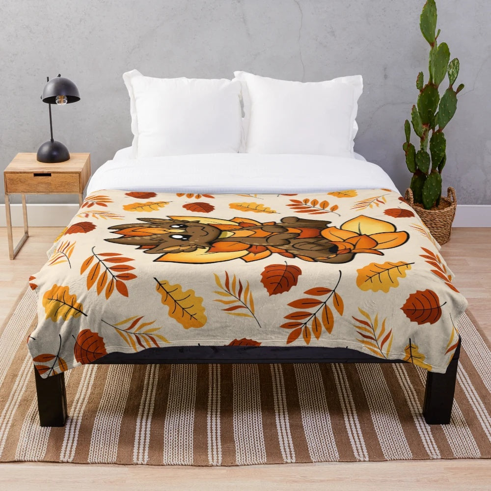 Soft and warm fall-themed dragon plush blanket