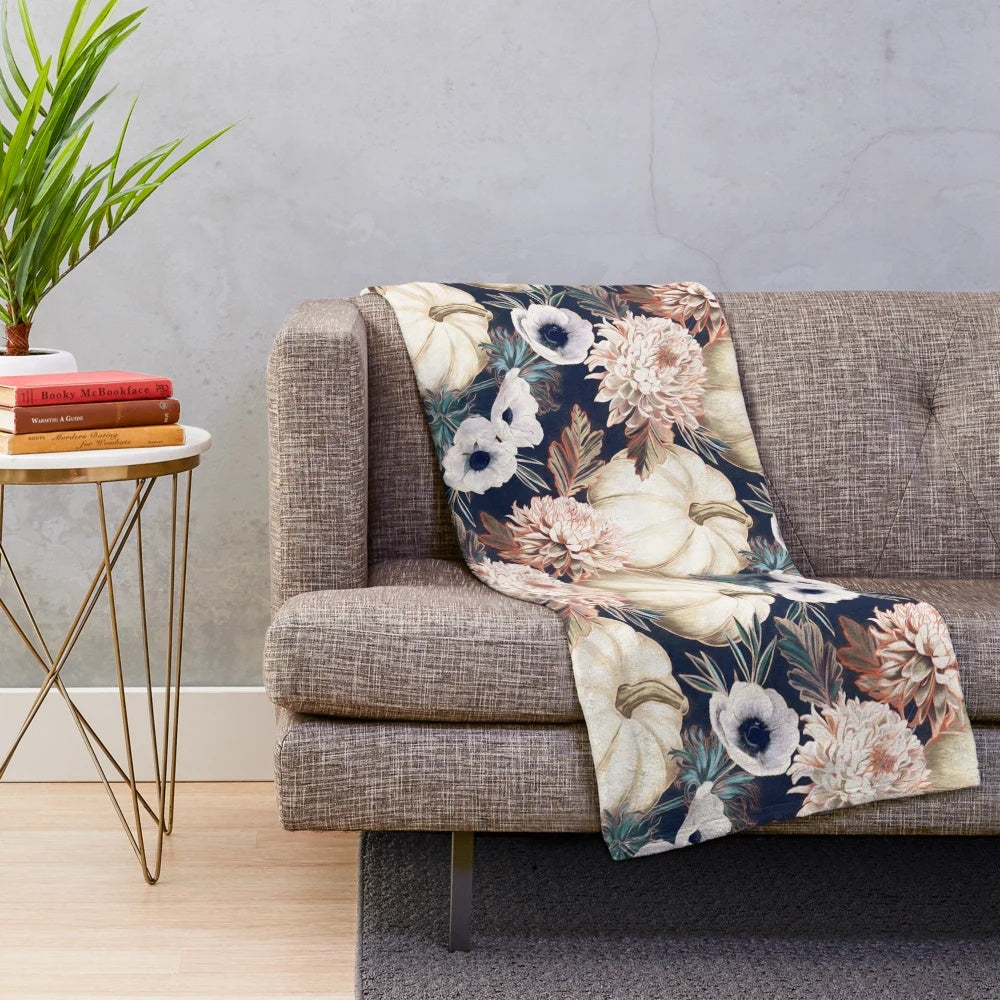 Fall floral pumpkin plush blanket