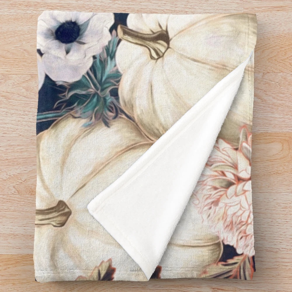 Fall floral pumpkin plush blanket