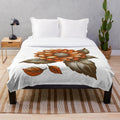 Fall flower plush blanket with botanical foliage design