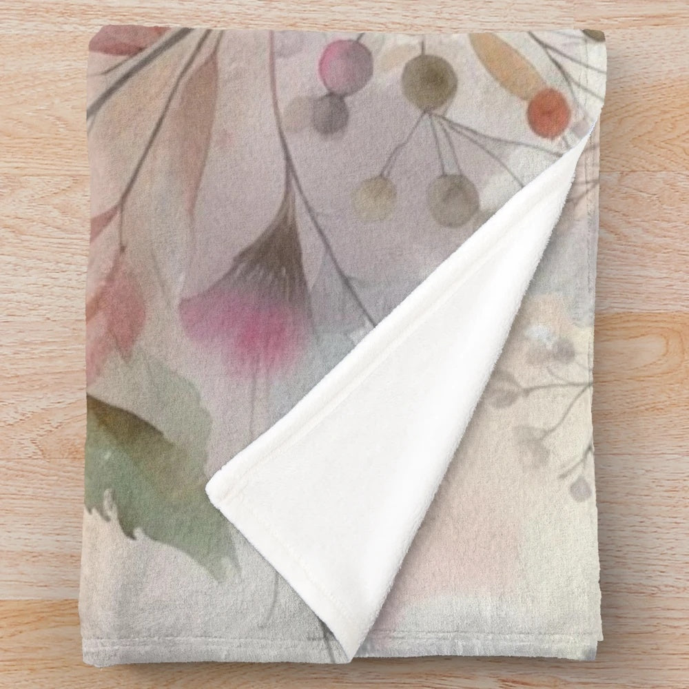 Plush blanket featuring a pastel watercolor painting of fall flowers