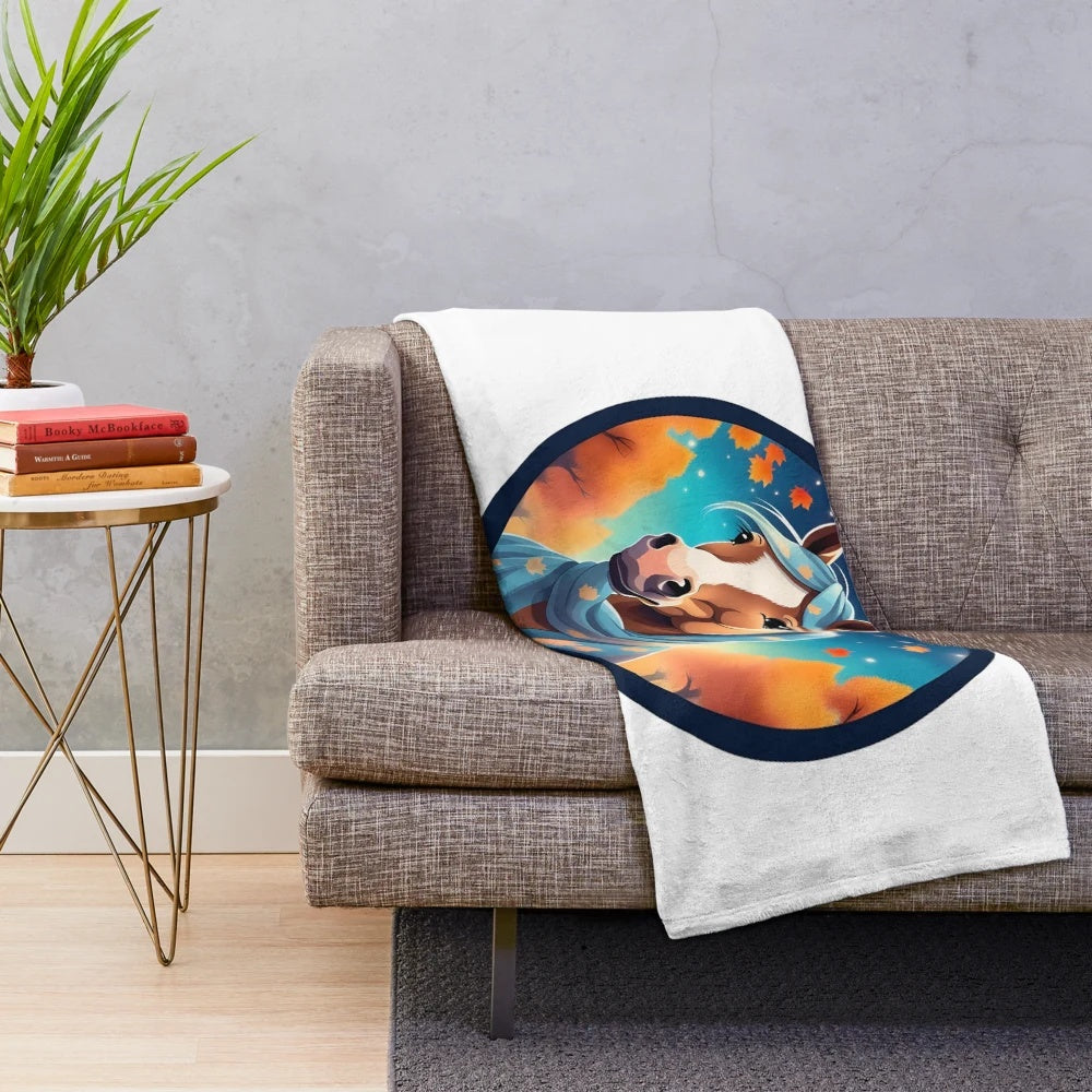 Cozy fall harvest horse plush blanket with whimsical illustrations