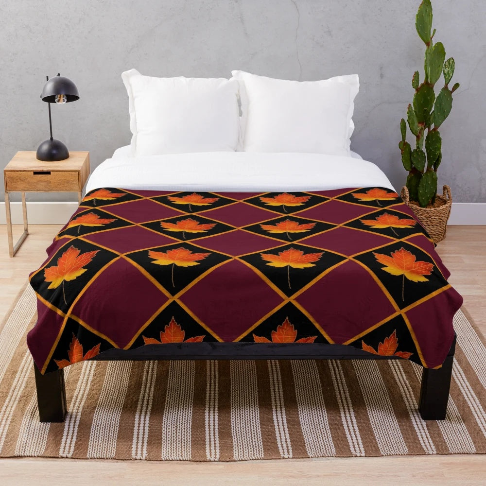 Plush blanket with fall leaf pattern design