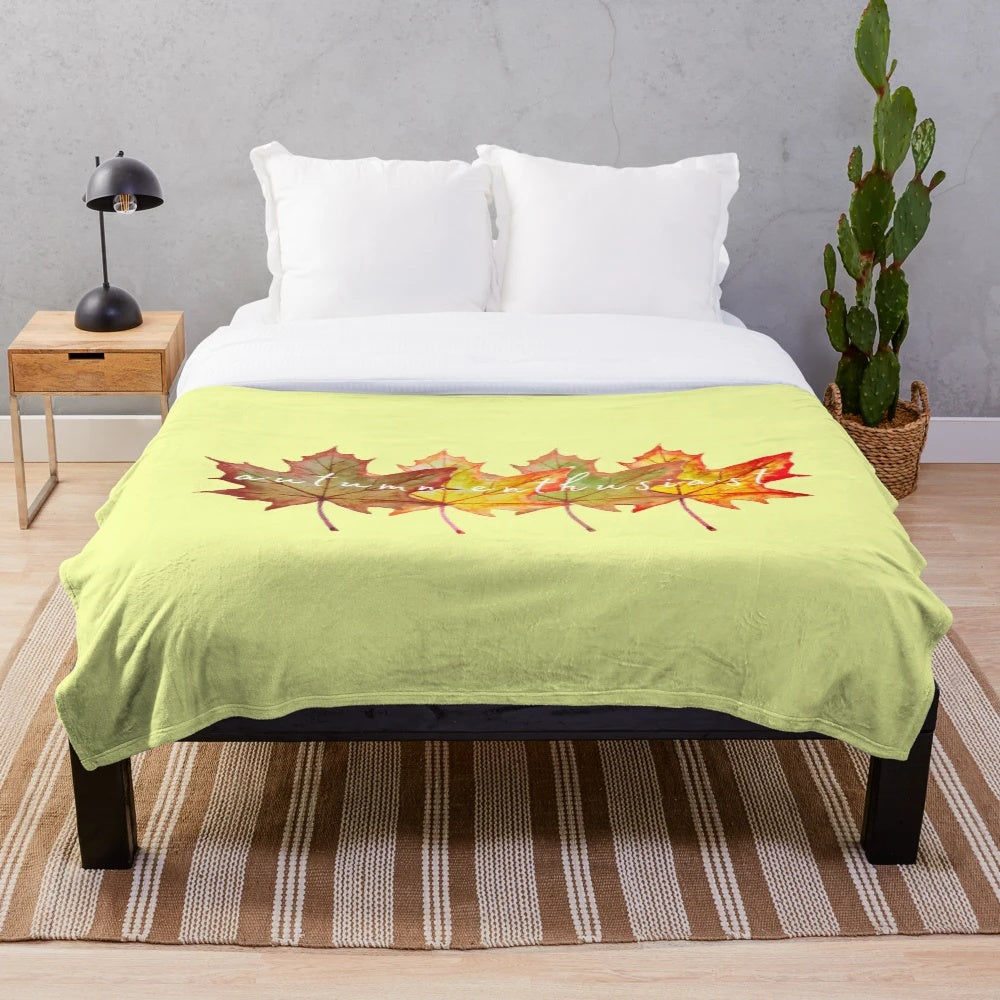 Colorful fall leaves printed plush blanket