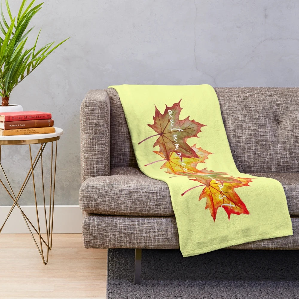 Colorful fall leaves printed plush blanket
