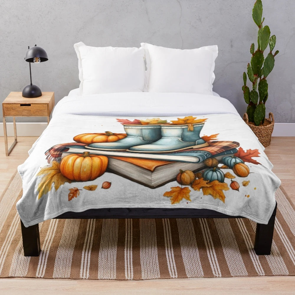 Soft and cozy plush blanket with fall-inspired design