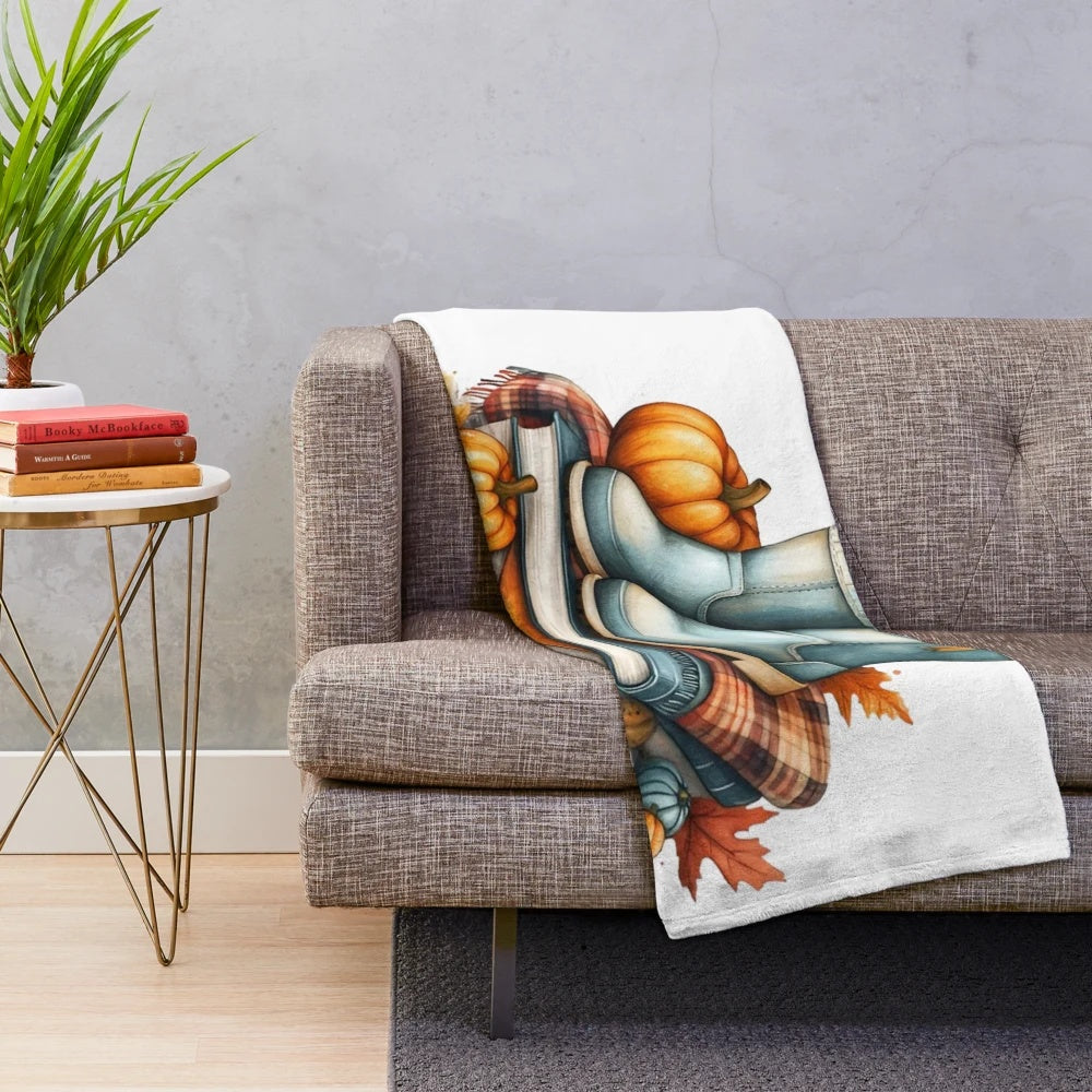 Soft and cozy plush blanket with fall-inspired design