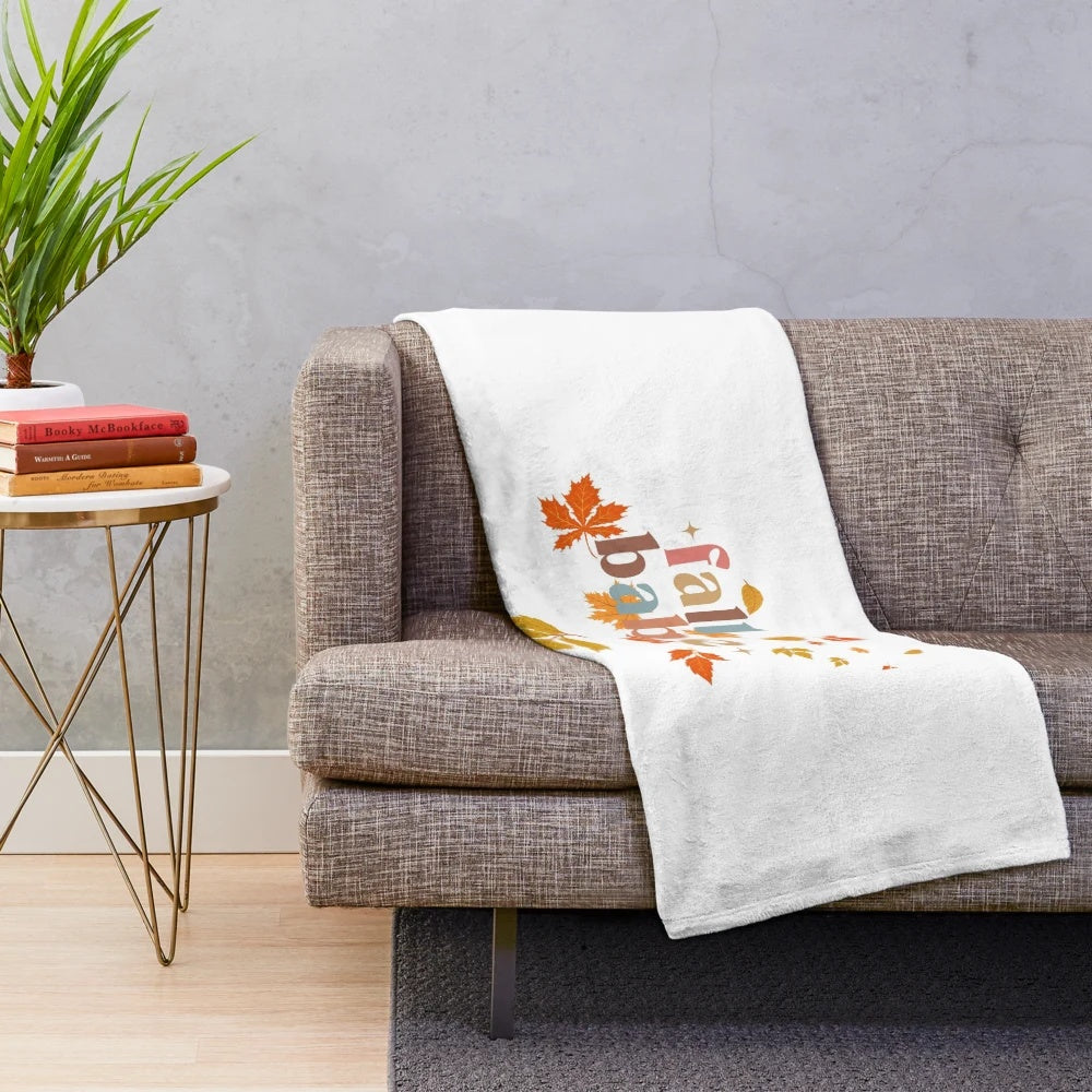 Cozy fall plush blanket with autumn leaves design
