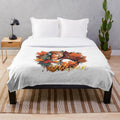Autumn Nature-Inspired Plush Blanket with Minimalist Floral Art