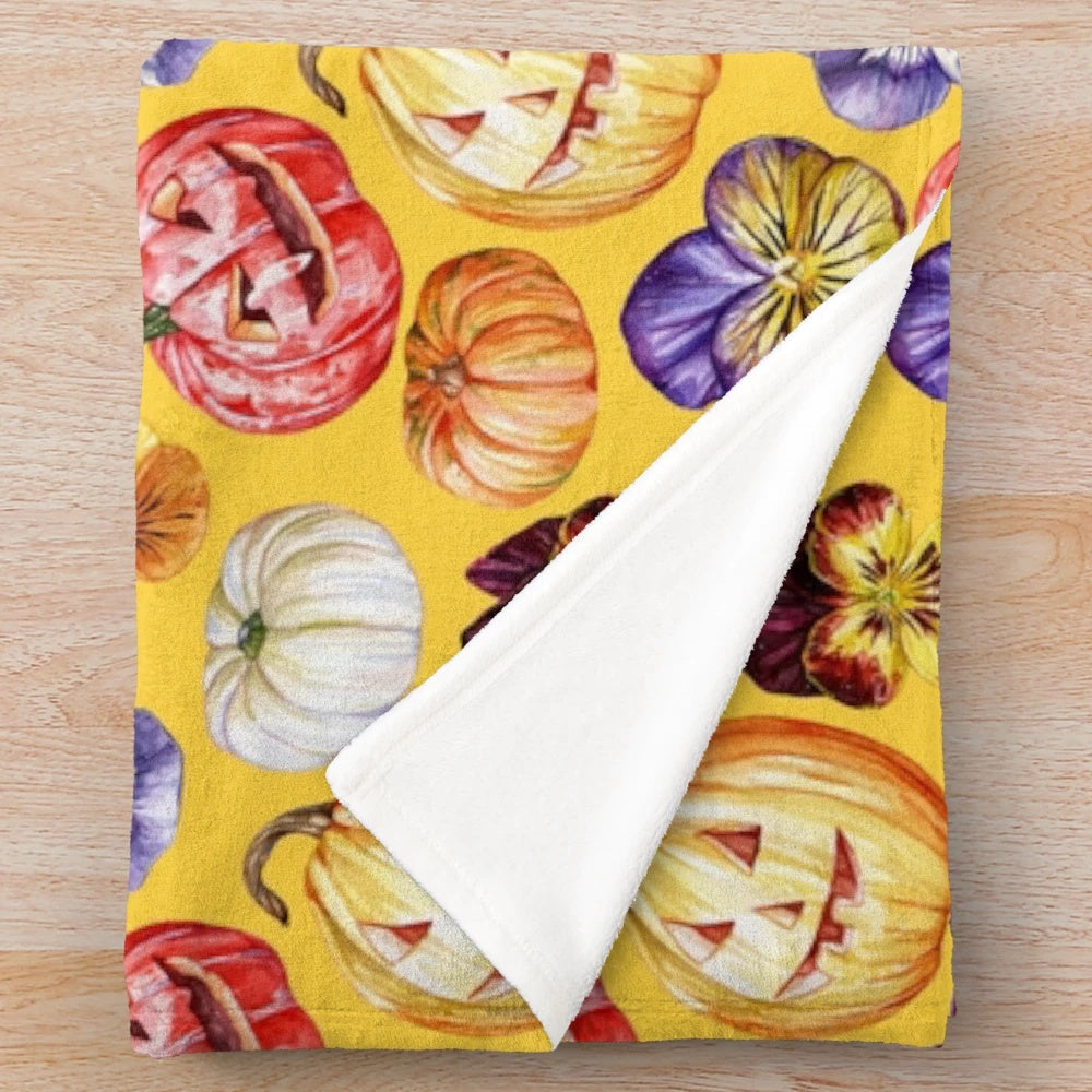 Pumpkin and pansy floral pattern plush blanket