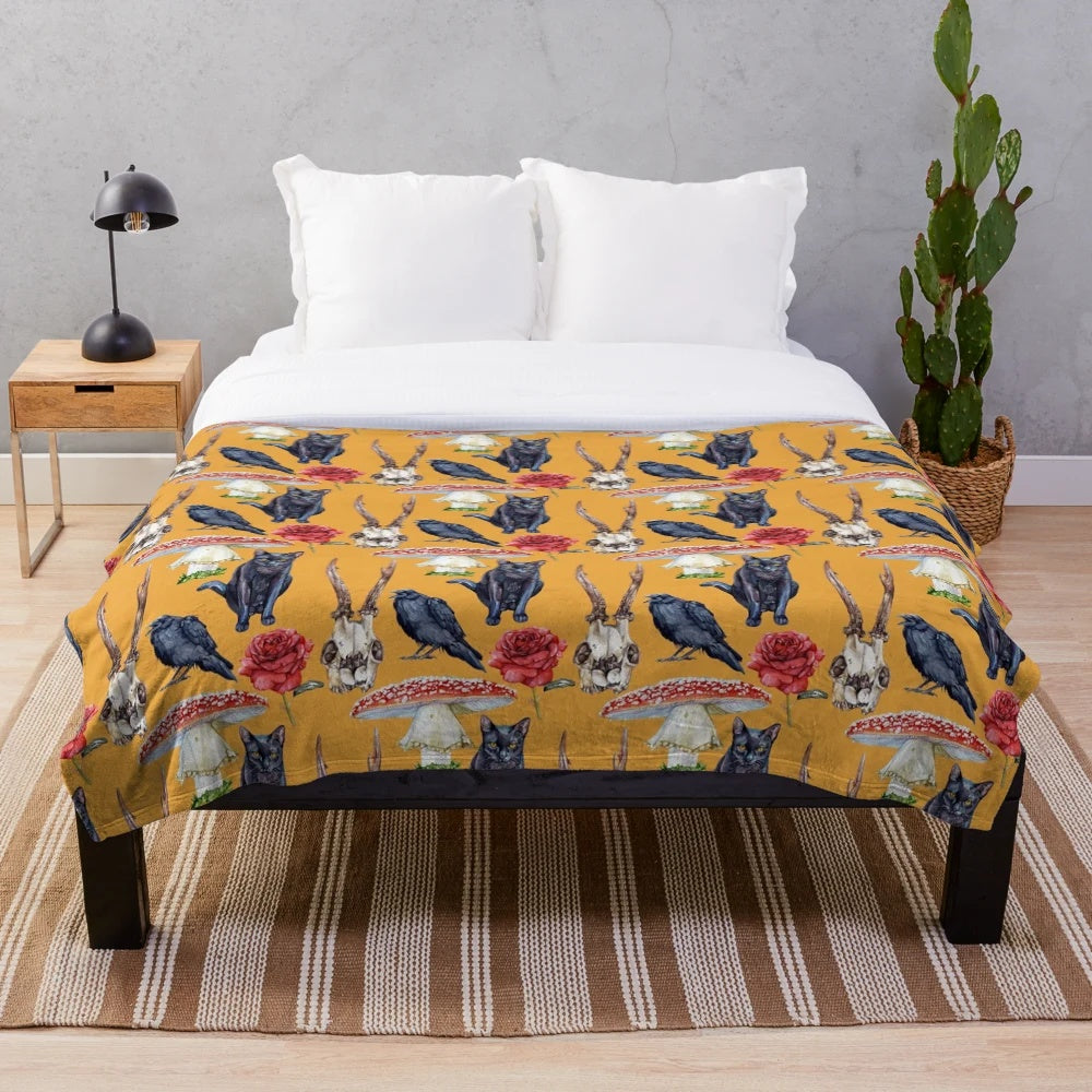 Plush blanket with a spooky Halloween-inspired watercolor pattern design