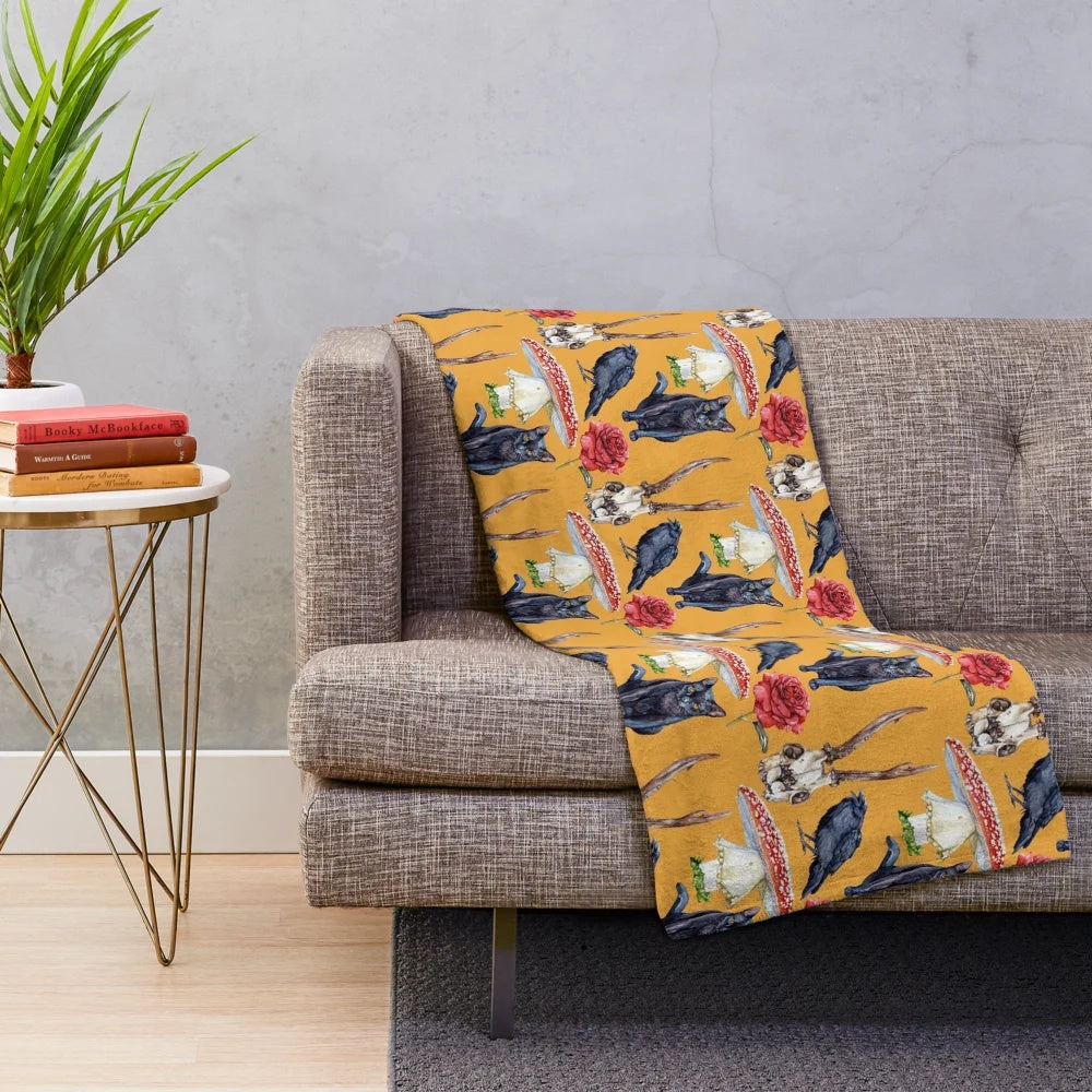 Plush blanket with a spooky Halloween-inspired watercolor pattern design