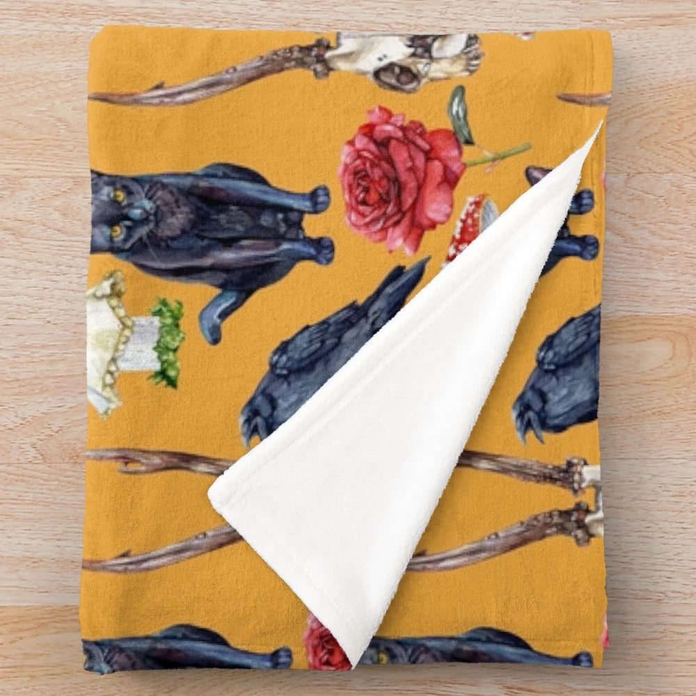 Plush blanket with a spooky Halloween-inspired watercolor pattern design