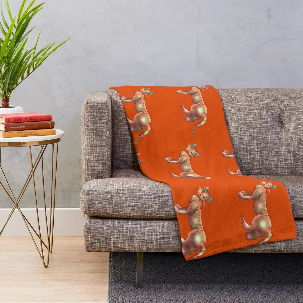 Soft and warm plush blanket featuring a cute pumpkin cat design
