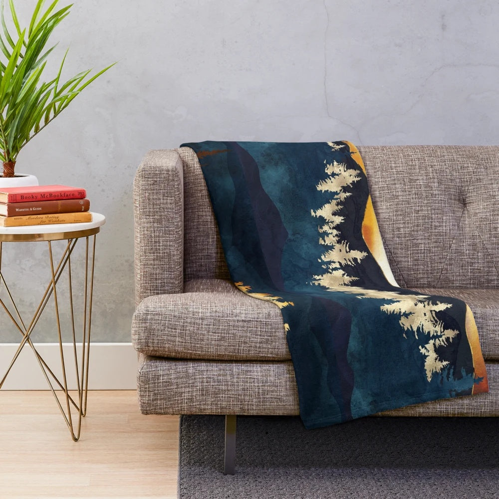 Fall sunset plush blanket with abstract landscape design