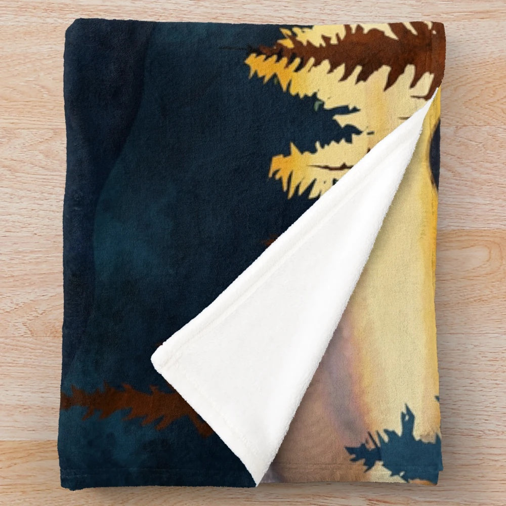 Fall sunset plush blanket with abstract landscape design