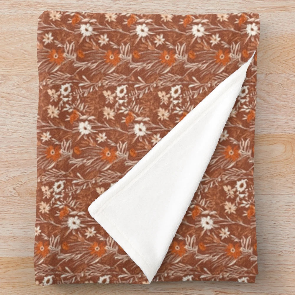 Fall Wildflowers Plush Blanket with Botanical Floral Design
