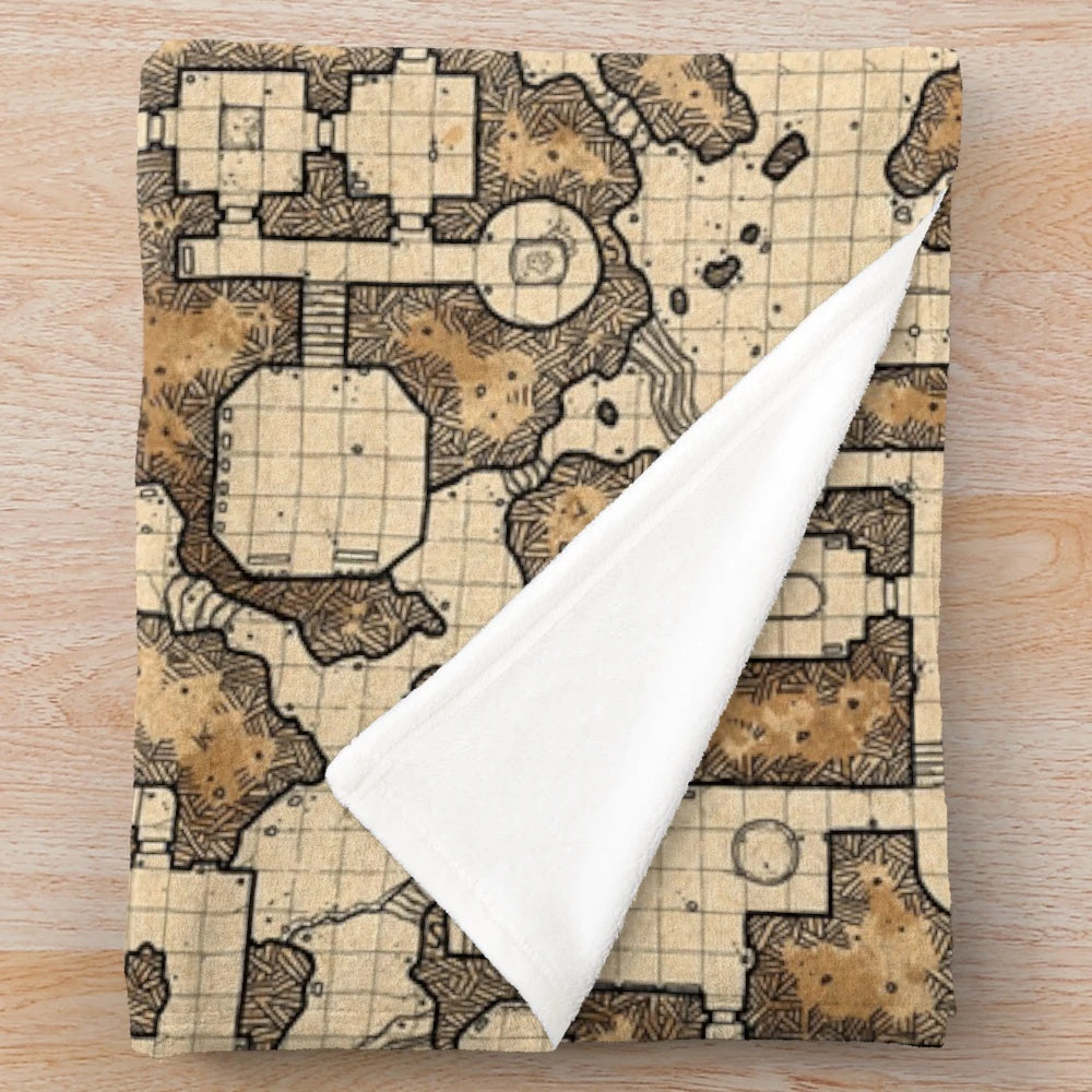 Plush blanket featuring a detailed fantasy dungeon map design