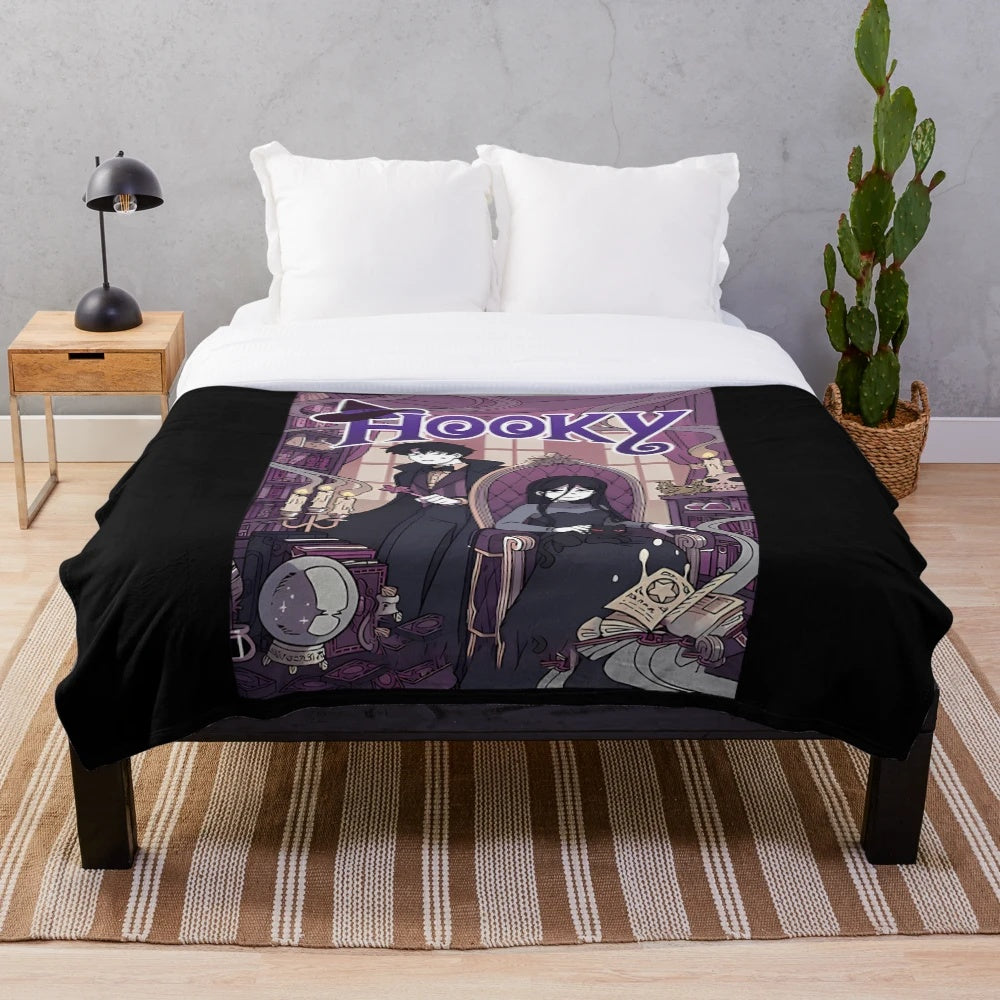 Vintage anime-inspired plush blanket with fantasy webcomic design