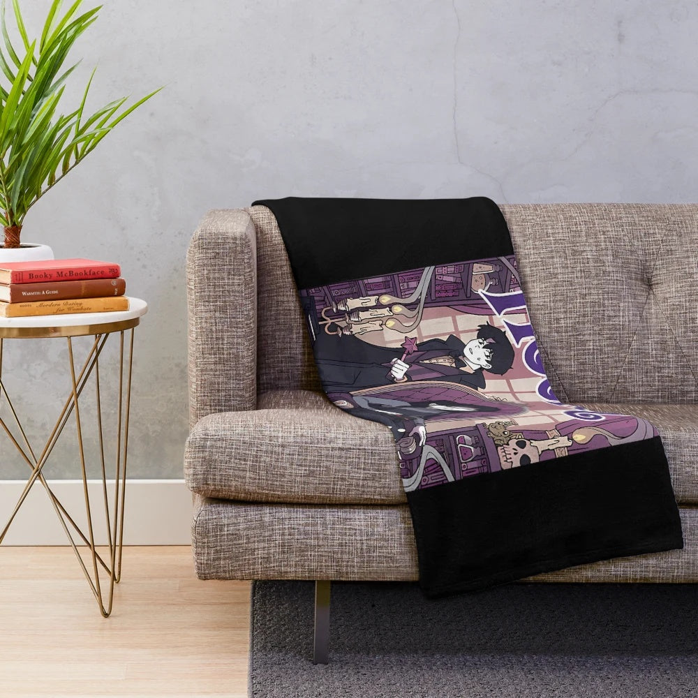 Vintage anime-inspired plush blanket with fantasy webcomic design