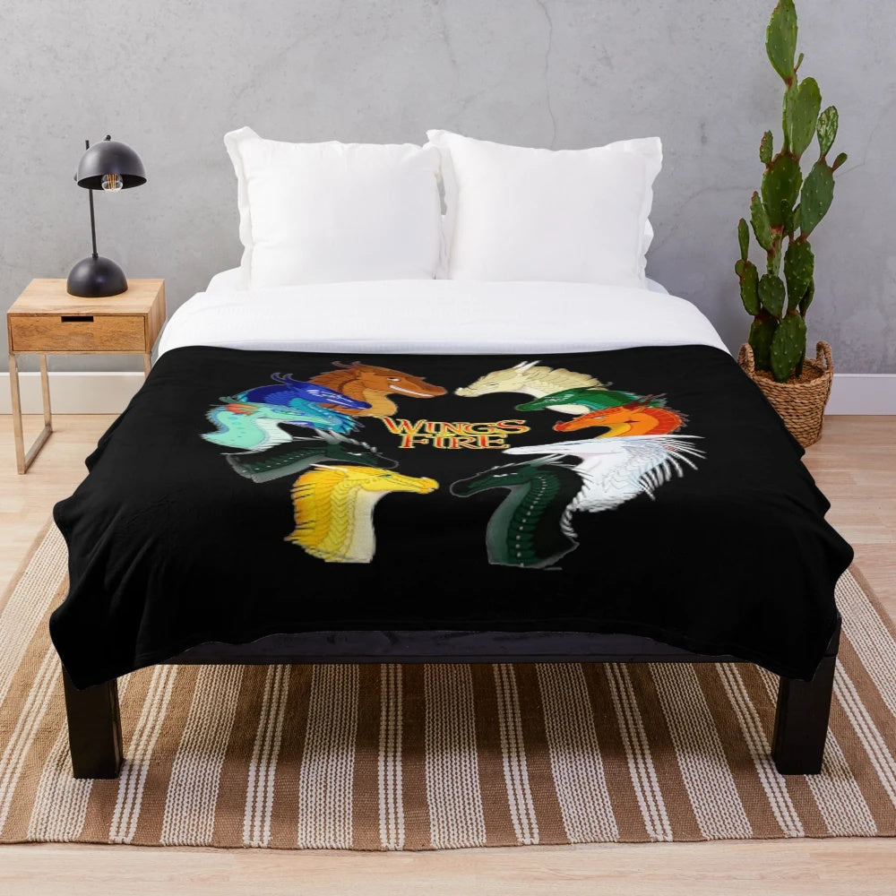 Fantasy dragon plush blanket featuring characters from the Wings of Fire book series