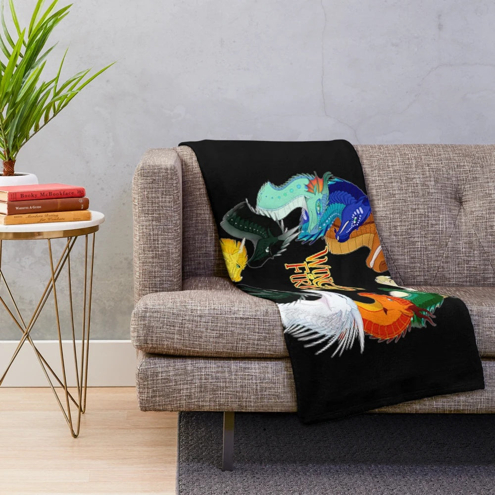 Fantasy dragon plush blanket featuring characters from the Wings of Fire book series